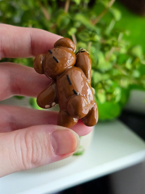 Small brown teddy bear figurine - extra loved bears vary with stitching and patches